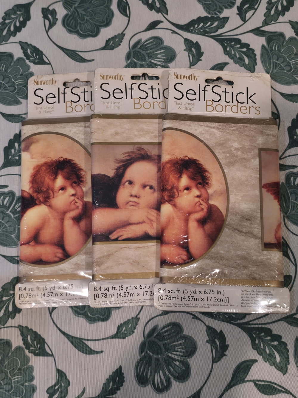 Vintage Raphael's Sistine Madonna cherubs on a marble background 90s Self Stick